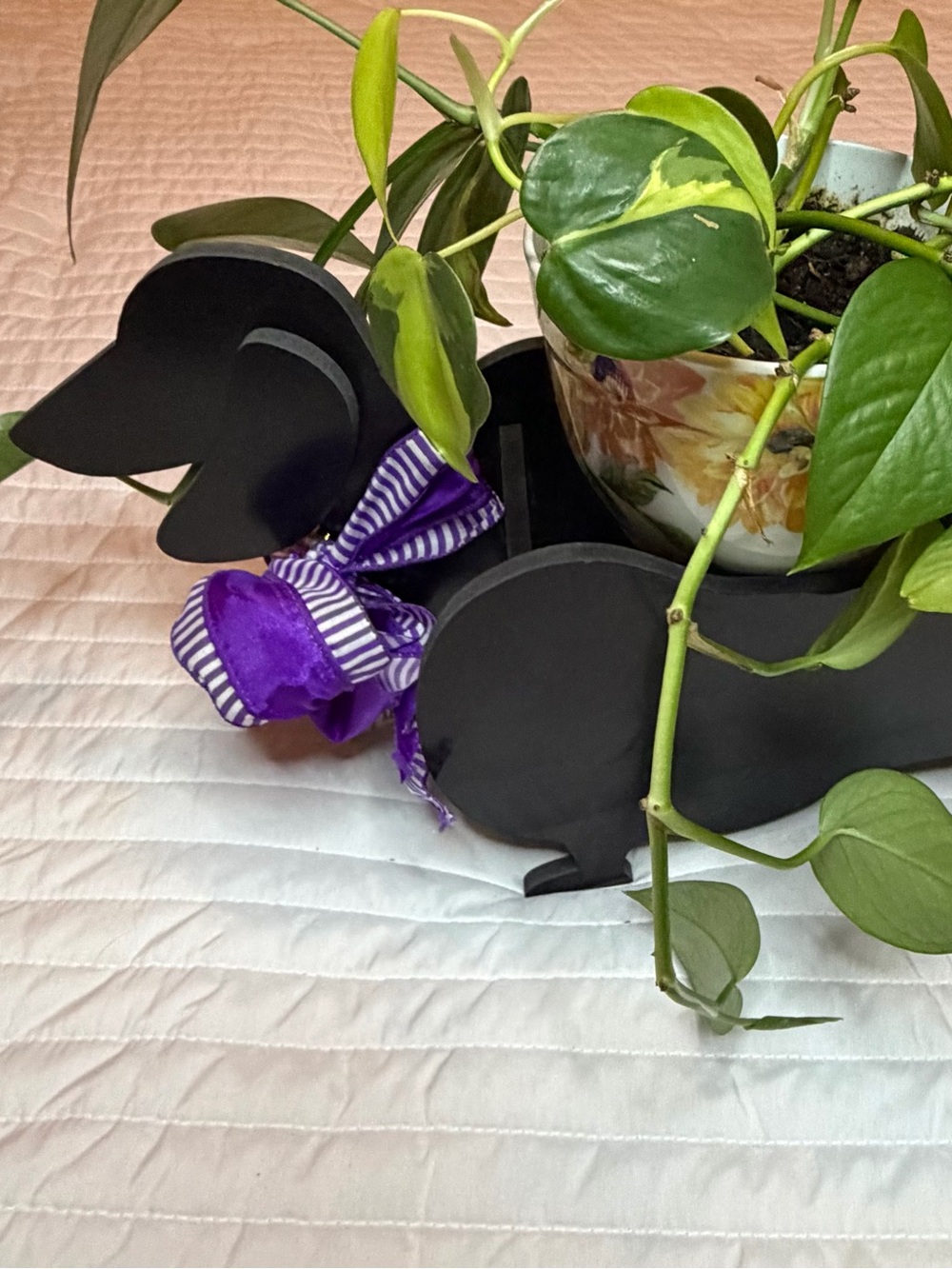 Black Dachshund Doxie Dog Decor Wooden Flower Succulent Garden Planter Pot